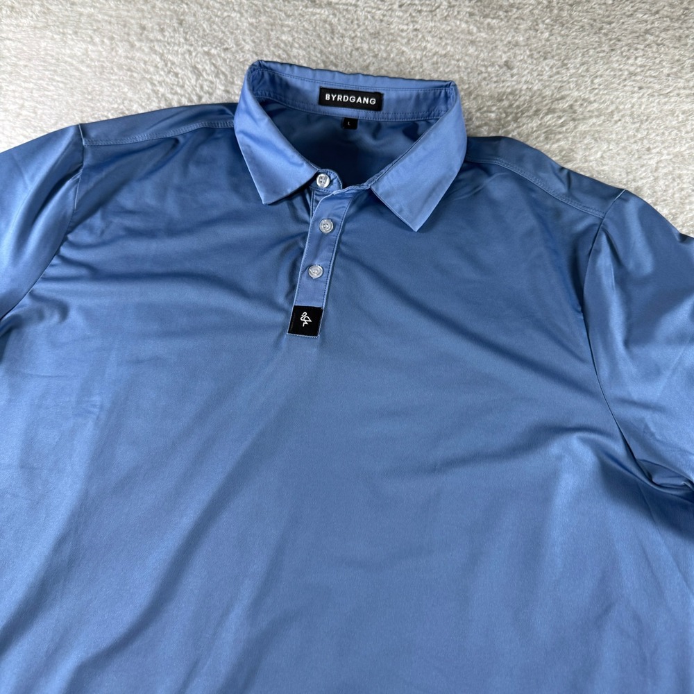 Byrd‎ Gang Polo Shirt Mens Large Blue Solid Print Golf Performance Stretch